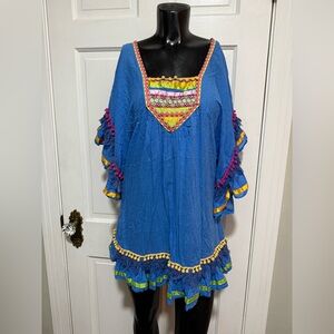 Colorful Costal Beach Womens Shirt Size Small Medium Happy Island Short Sleeve